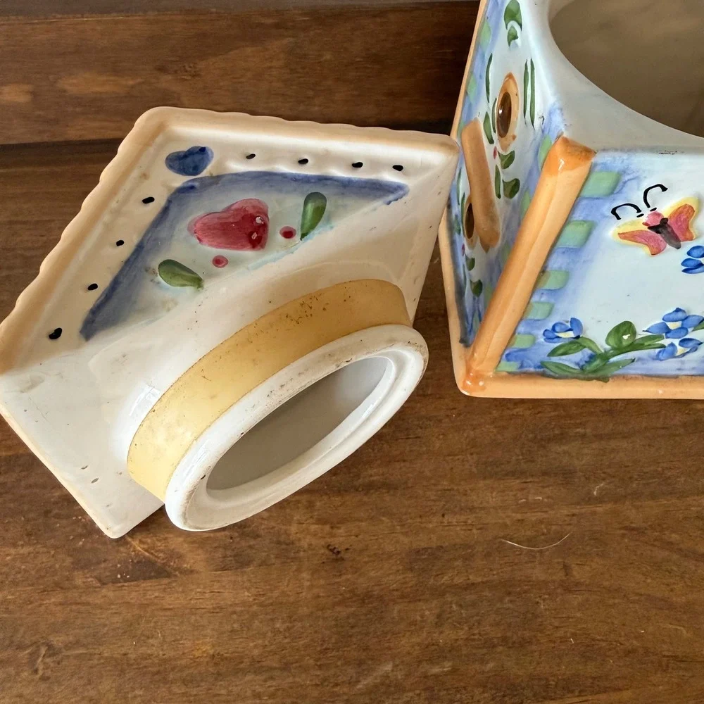 3pc Alco Industries Ceramic Birdhouse Canister Set Floral Butterfly Bird House